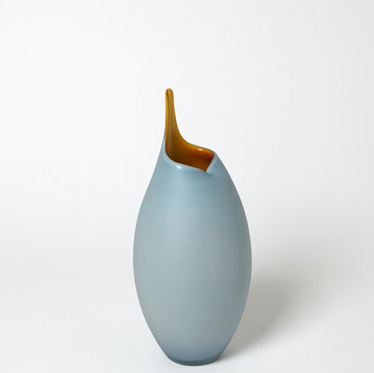 Frosted Blue Vase With Amber Casing