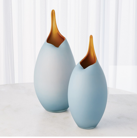Frosted Blue Vase With Amber Casing