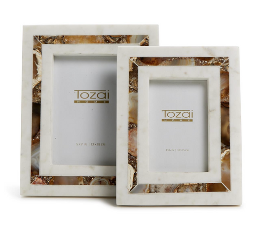 Amber Agate Inlay White Marble Photo Frame