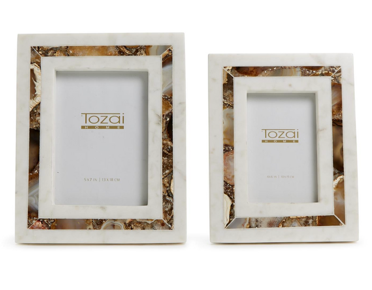 Amber Agate Inlay White Marble Photo Frame