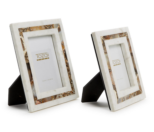 Amber Agate Inlay White Marble Photo Frame