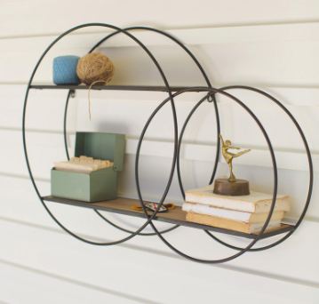 Metal Double-Circle Wall Unit w/Wood Shelves