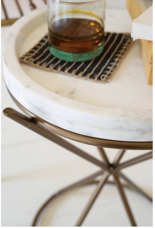 Iron Hour Glass Side Table w/Marble Top