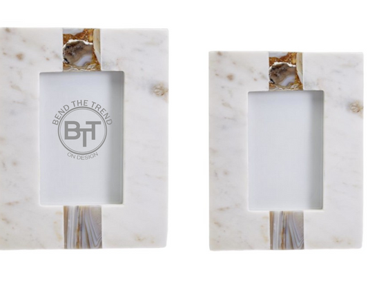 White Marble w/Amber Agate Inlay Frame