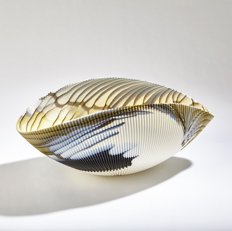 Pleated Bowl - Amber/Blue Filigree