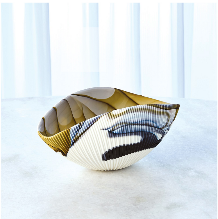 Pleated Bowl - Amber/Blue Filigree