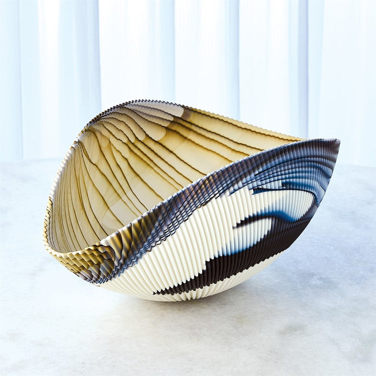 Pleated Bowl - Amber/Blue Filigree